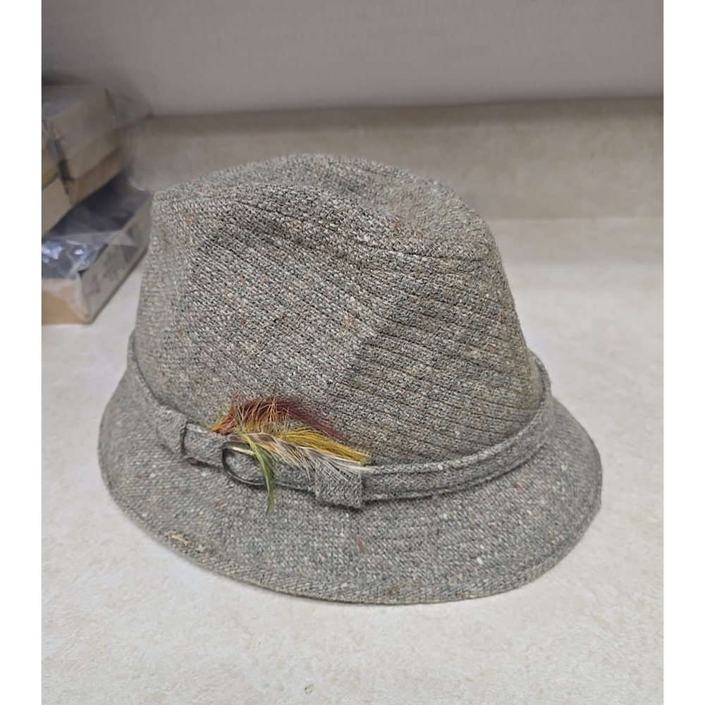 Vtg‎ Gray Wool Feather Crushable Theatrical Classic Fedora Hat Men's One Size
